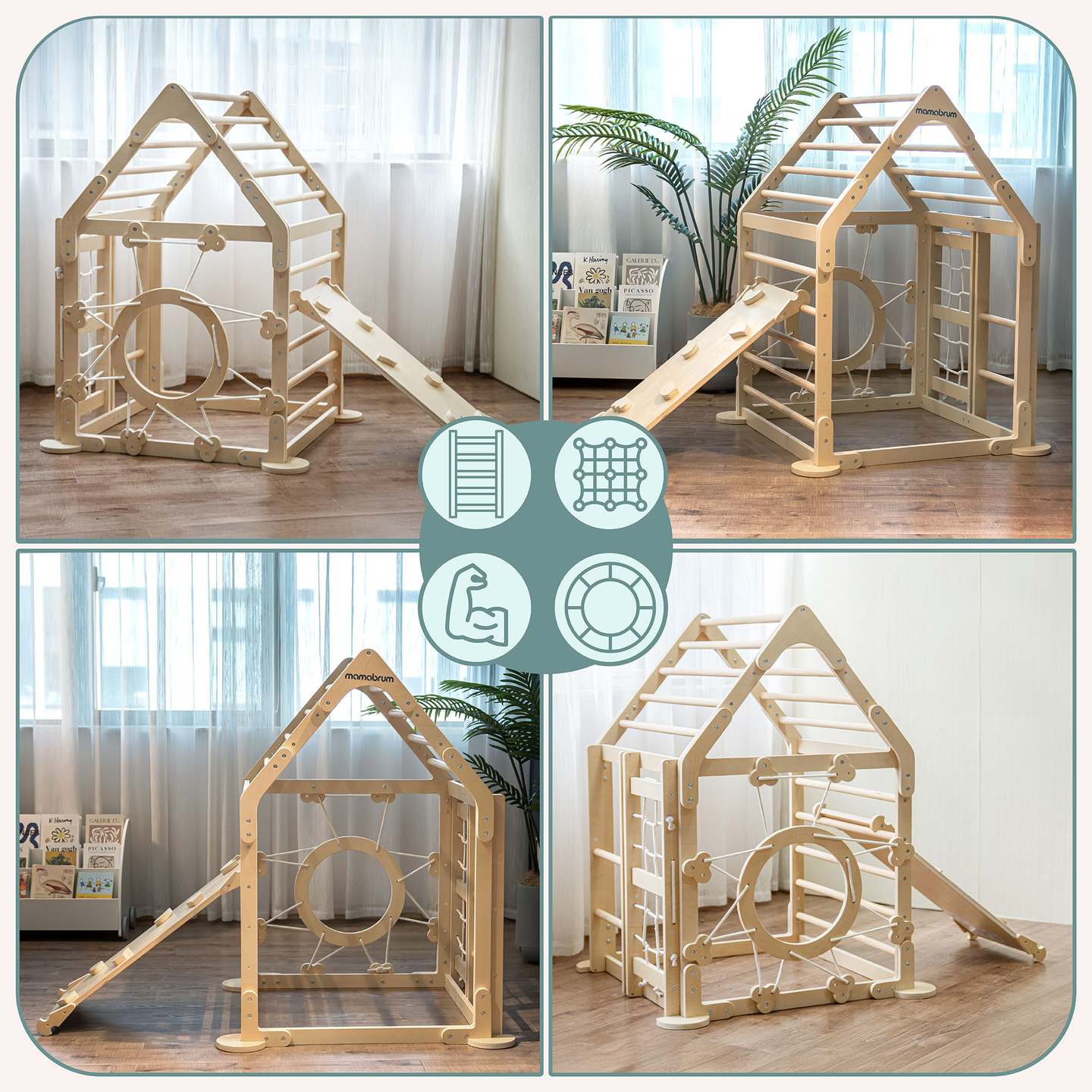 Drveno unutarnje igralište za djecu - kućica s ljestvama i toboganom