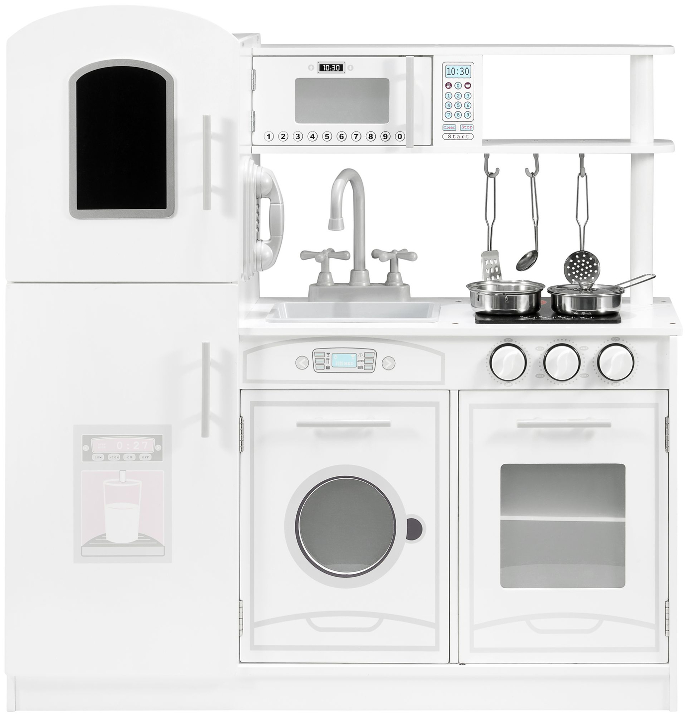 Veliki drveni bijeli kuhinjski dodaci i pregača