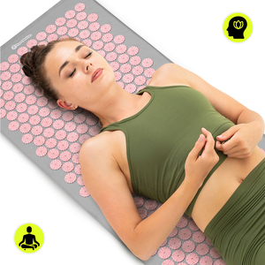 Velika akupresurna prostirka s jastukom i navlakom - 130 cm HyperMotion siva i roza