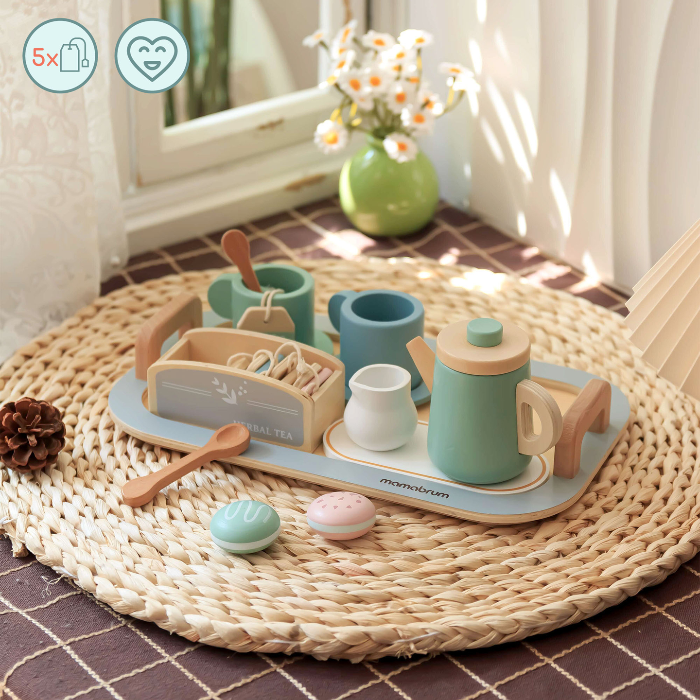 Veliki drveni set za čaj s pladnjem - 18 dijelova