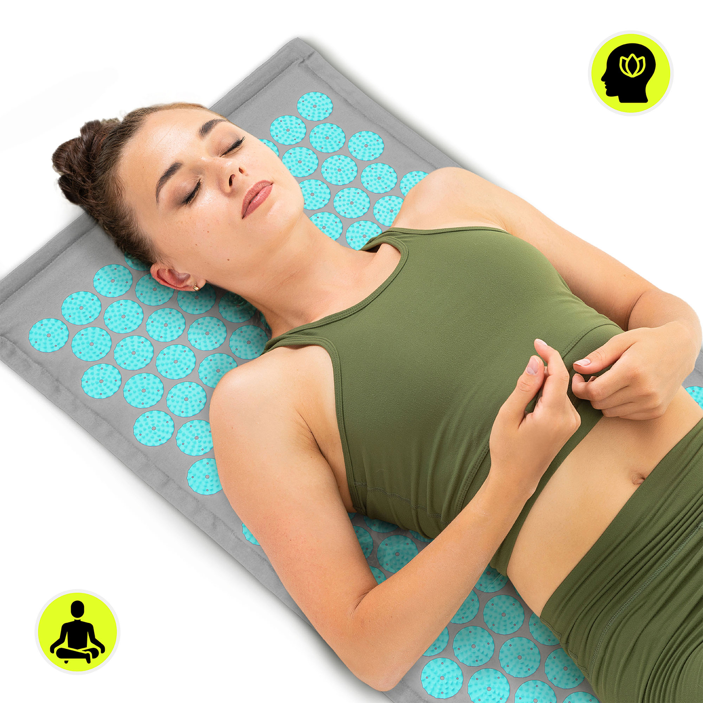 EKO lanena prostirka za akupresuru s kokosovim vlaknima i jastukom od heljde – 68 cm HyperMotion sivo-mentaste boje