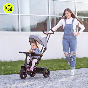 Tricikl za djecu 1-4 godine - TOBI FREY - siva boja - okretna - kotači na napuhavanje + guralica