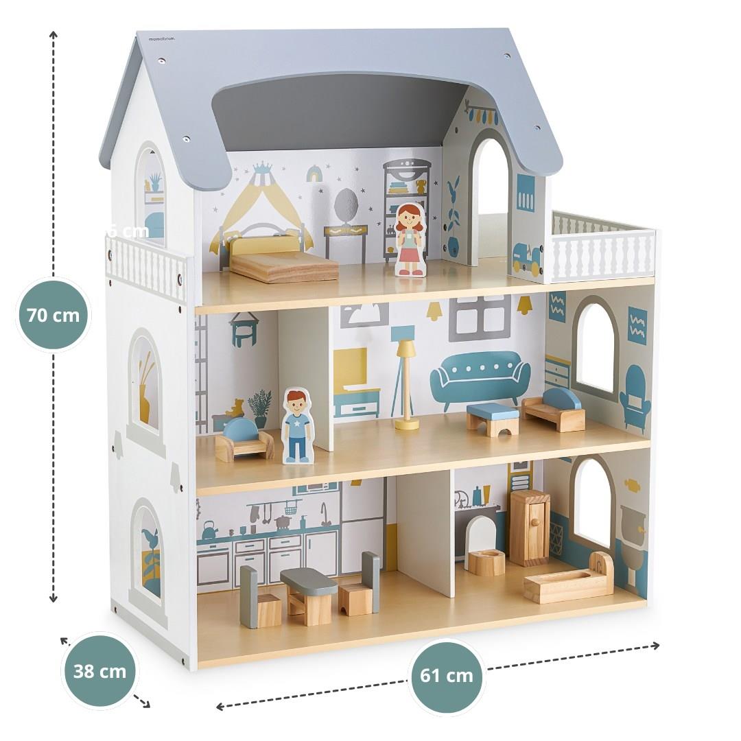 Bijela drvena kućica za lutke s terasom i dodacima