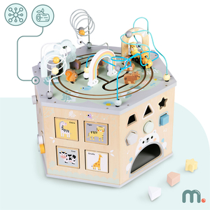 Velika drvena edukativna kocka - Montessori igračka s magnetskim vlakom i motornim petljama