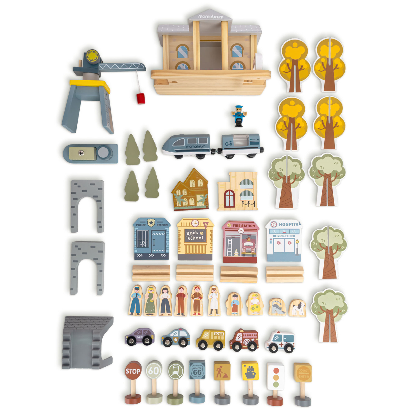 Drvena gradska željeznica s električnim vlakom - pokretna dizalica, brod, mostovi