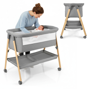 Dječji krevetić, samostojeći, putni krevetić, kolijevka s madracem - sivi