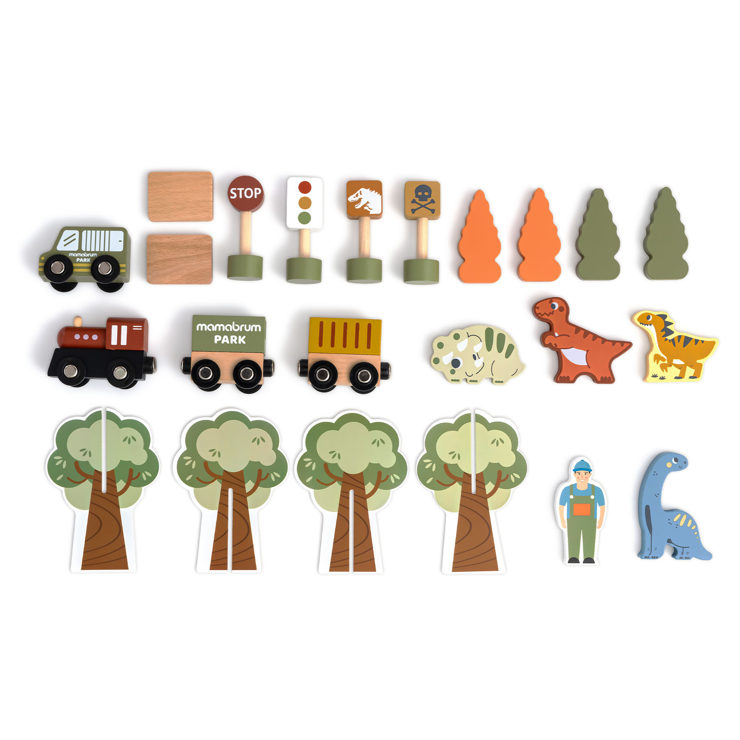 Dino Park drveni vlak s protukliznom podlogom - dinosauri, vlak, tračnice, vulkan, zvono