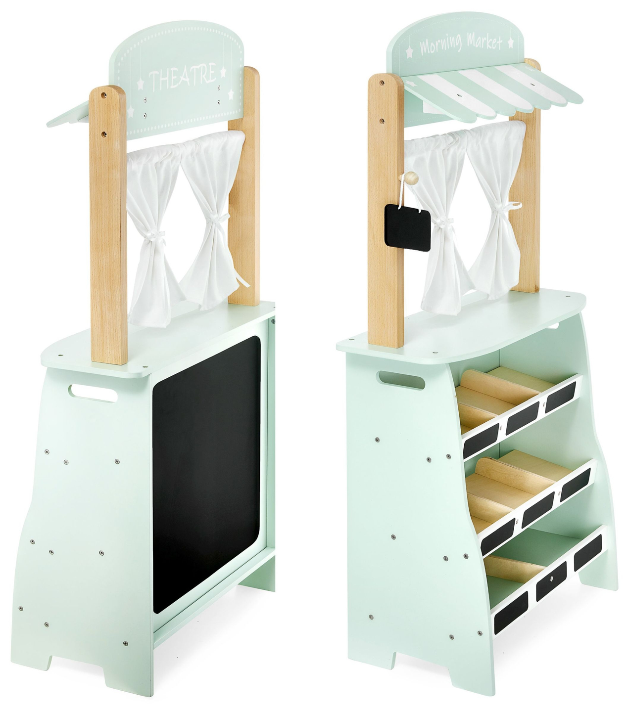 Velika drvena trgovina - štand i kazalište 2u1 s vagom, naplatnim terminalom, povrćem i voćem