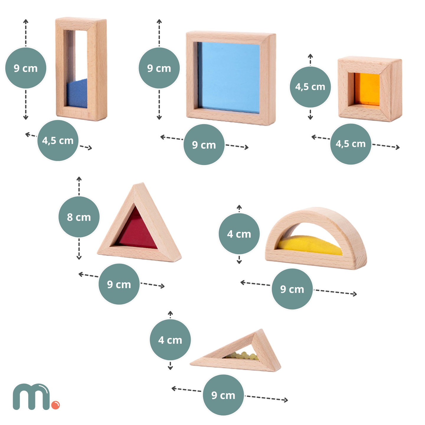 Set drvenih senzornih blokova s raznim punjenjem - 15 dijelova