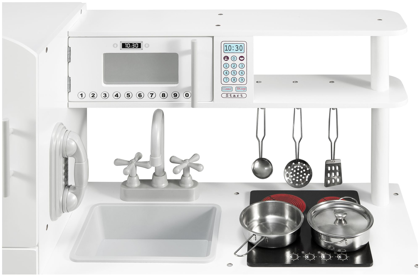 Veliki drveni bijeli kuhinjski dodaci i pregača