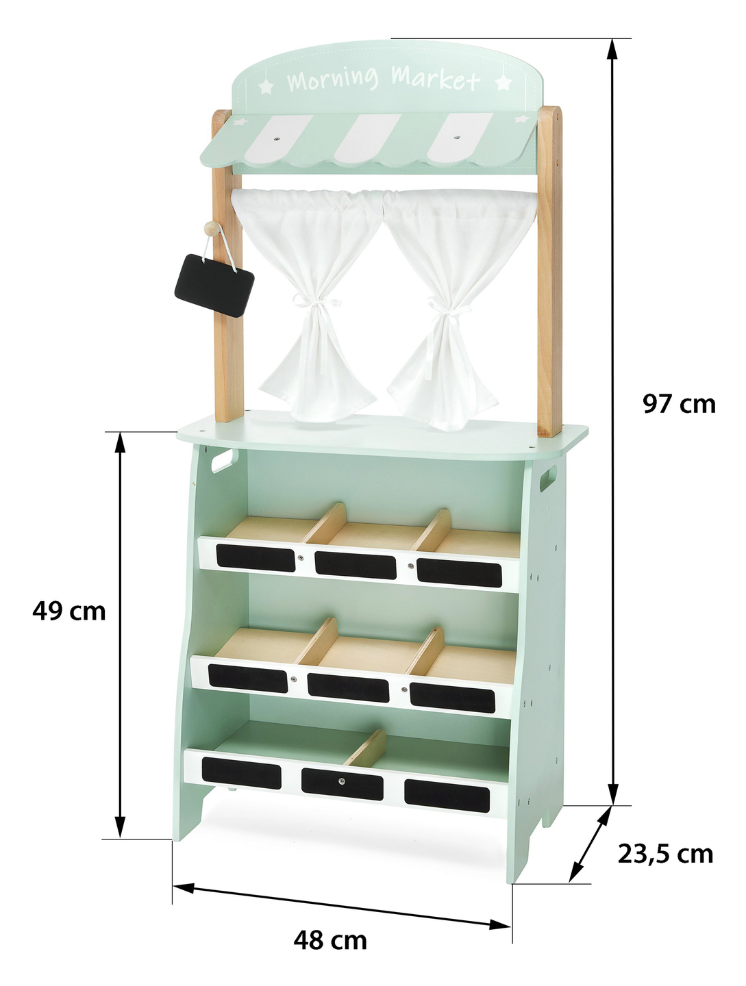 Velika drvena trgovina - štand i kazalište 2u1 s vagom, naplatnim terminalom, povrćem i voćem