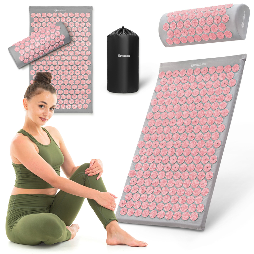 Prostirka za akupresuru s jastukom i navlakom - 72 cm HyperMotion siva i roza
