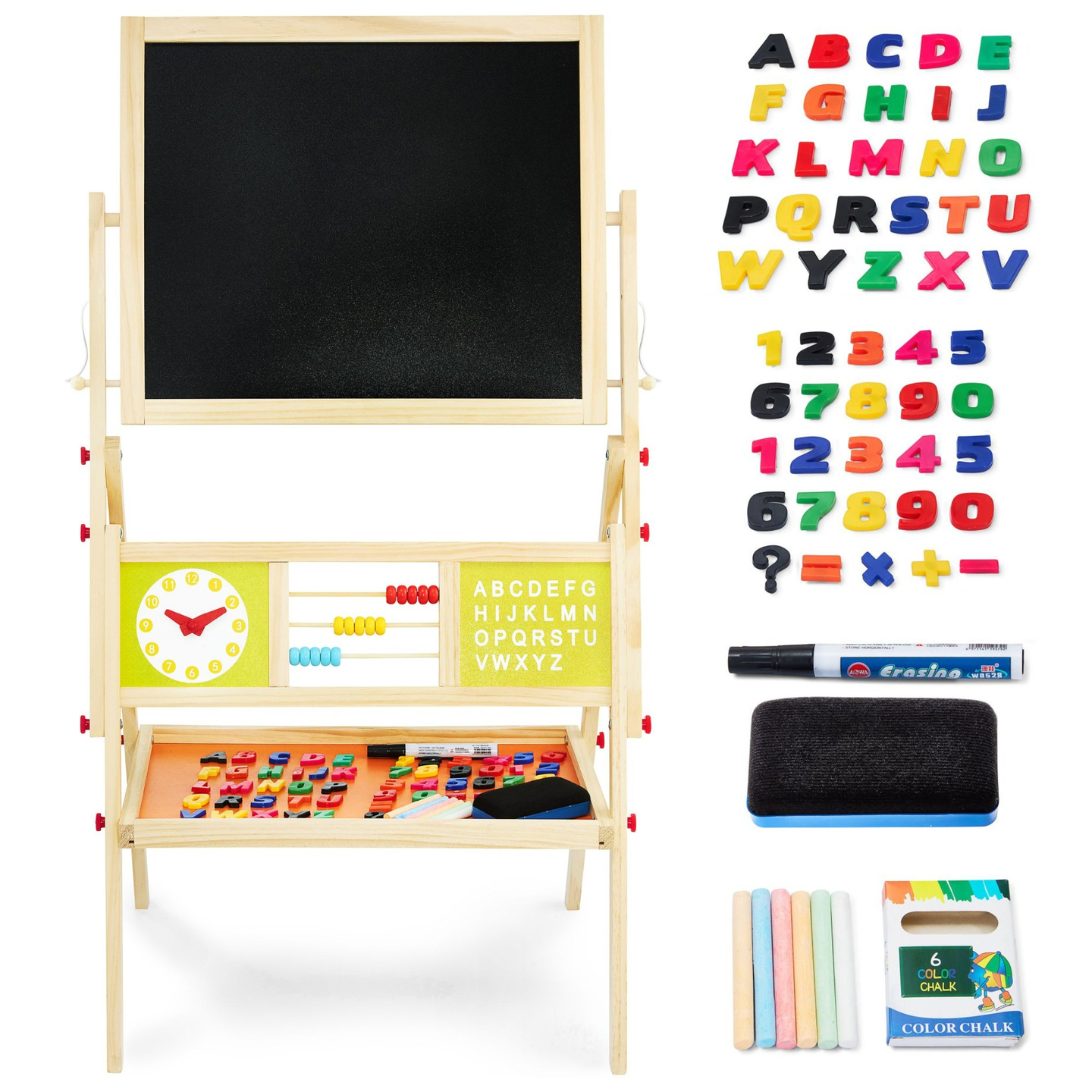 Velika dvostrana edukativna ploča: magnetna i kreda - suhobrisanje, drvena