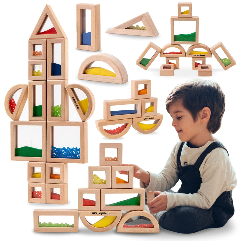 Set drvenih senzornih blokova s raznim punjenjem - 15 dijelova