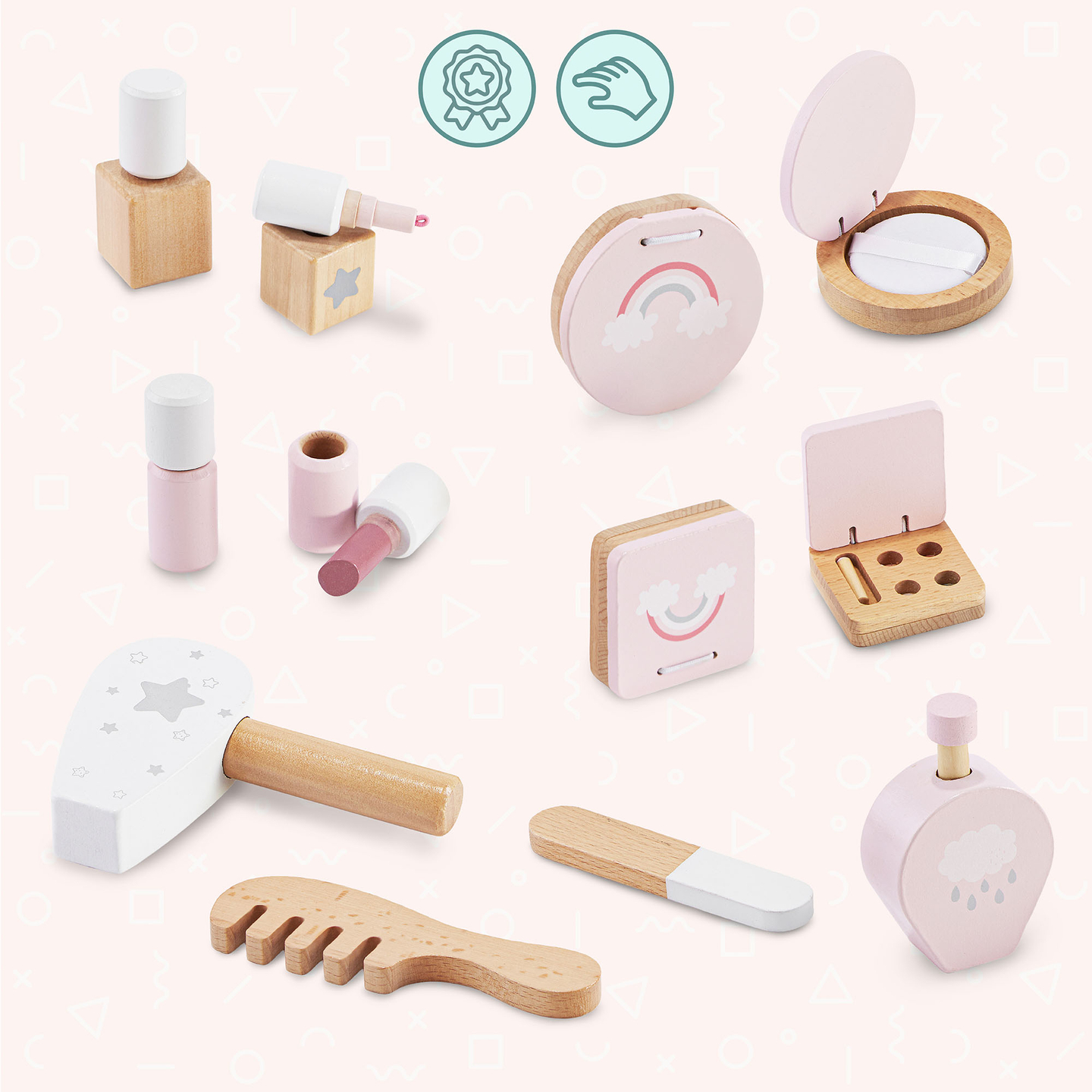 Drveni toaletni stolić za djecu s LED rasvjetom s glatkim podešavanjem svjetline, stolicom i priborom