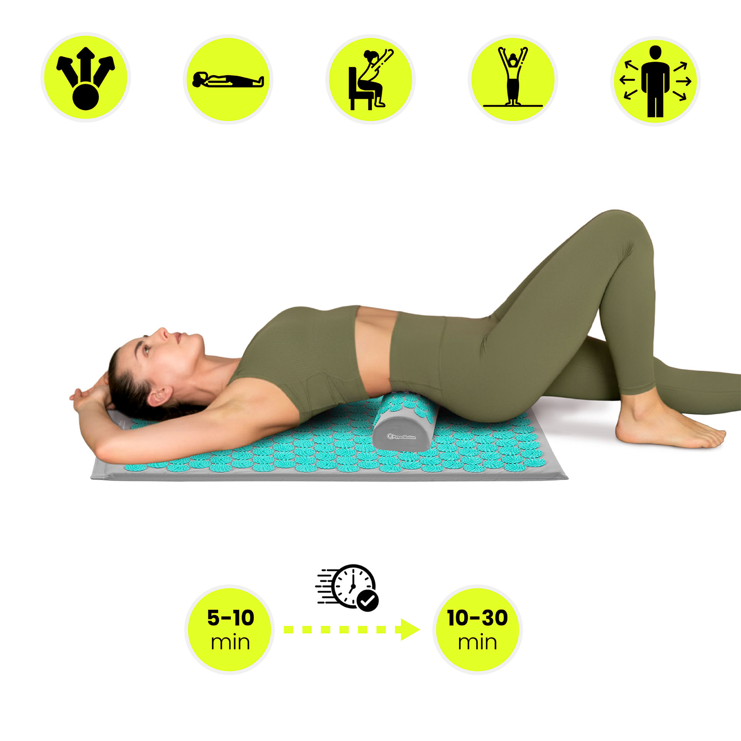 Prostirka za akupresuru s jastukom i navlakom - 72 cm HyperMotion sivo-menta