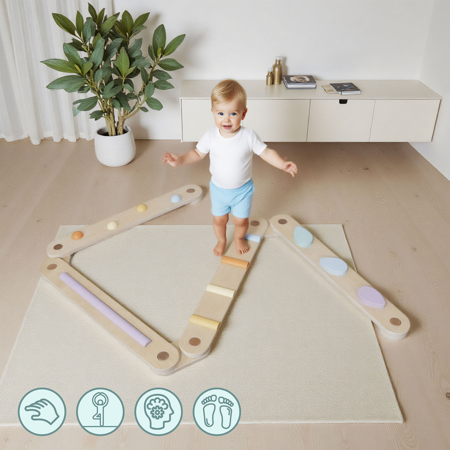 Velika drvena senzorna staza - staza za ravnotežu - 9 elemenata