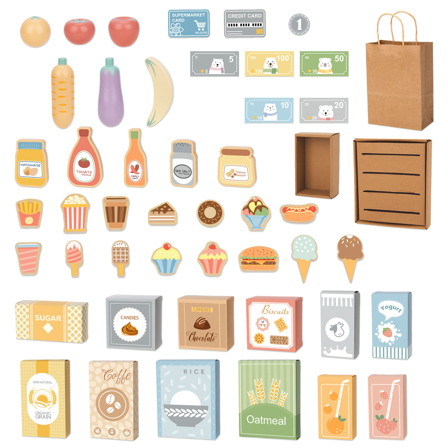 Velika drvena dječja trgovina s pločom - 91 dio za zabavnu kupovinu!