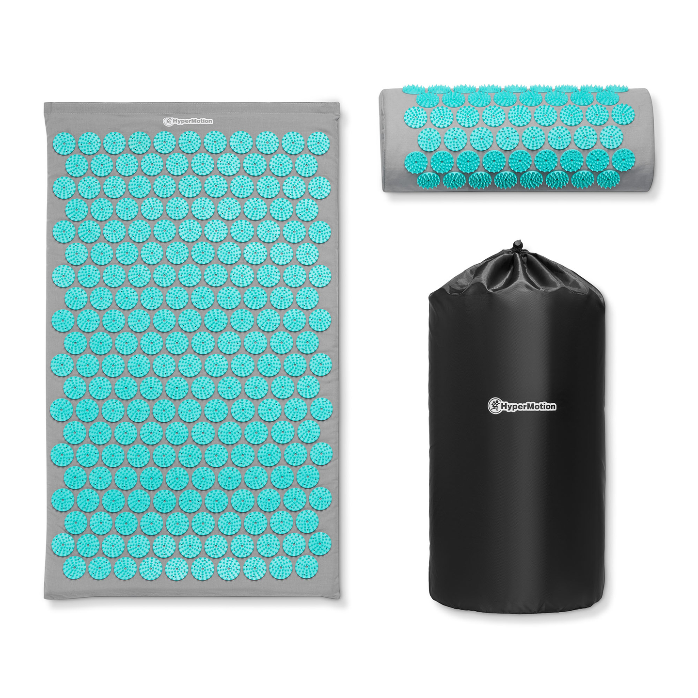 Prostirka za akupresuru s jastukom i navlakom - 72 cm HyperMotion sivo-menta