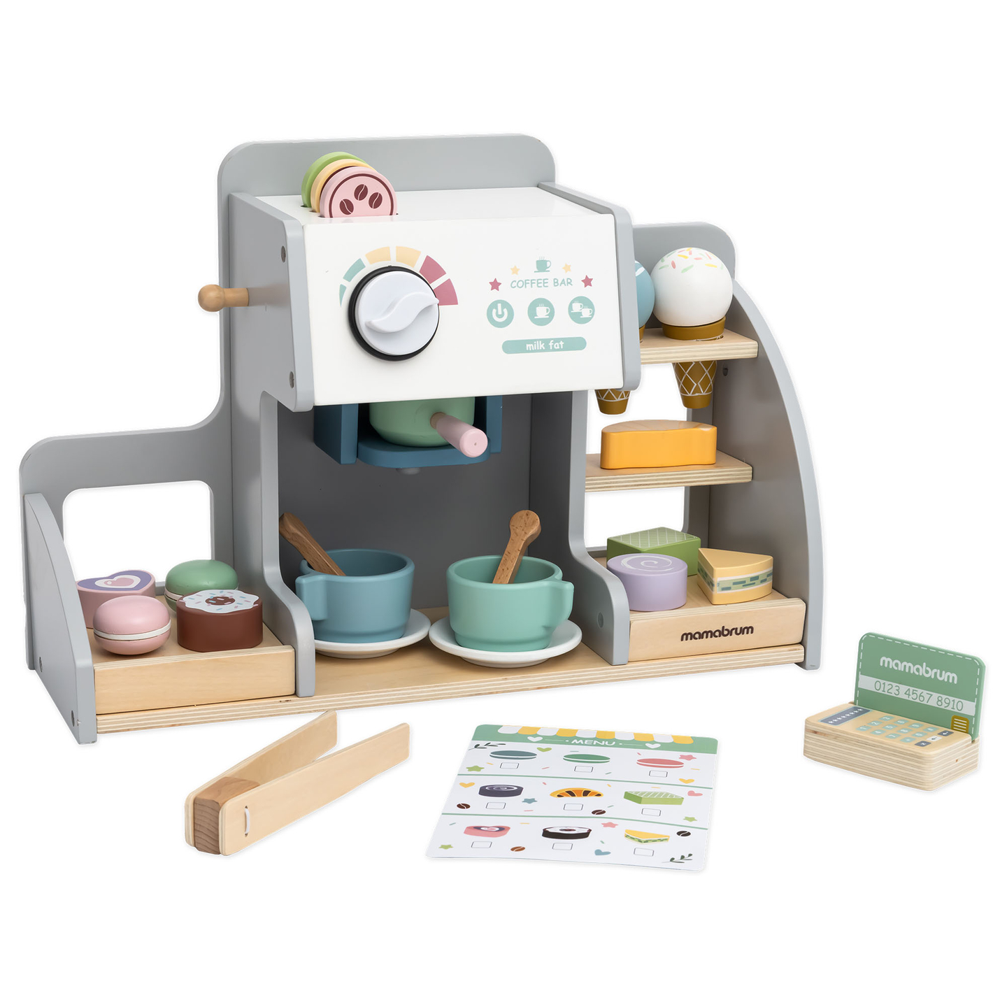 Veliki, drveni kafić i slastičarnica s magnetskom pločom, aparatom za kavu i setom sladoleda i deserta - preko 70 komada!