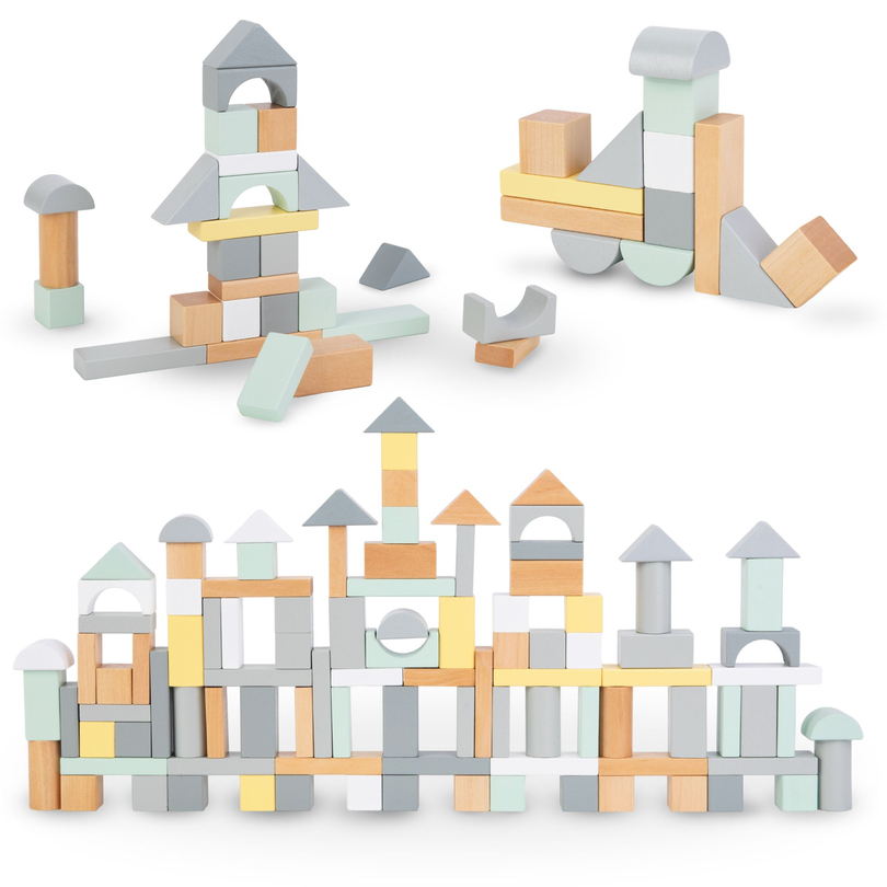 Pastelne drvene kocke - set od 100 XL komada