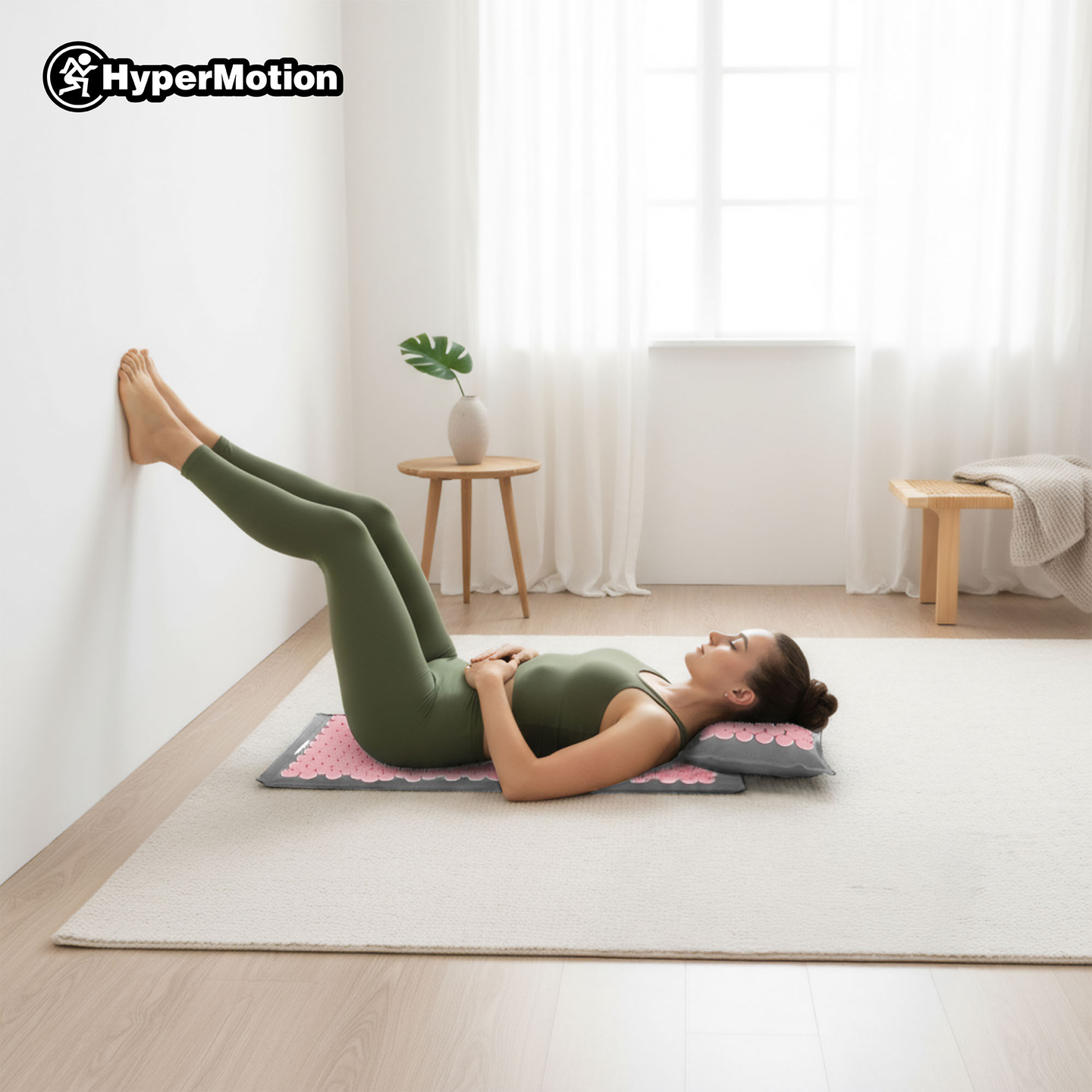 EKO lanena prostirka za akupresuru s kokosovim vlaknima i jastukom od heljde – 68 cm HyperMotion siva i ružičasta