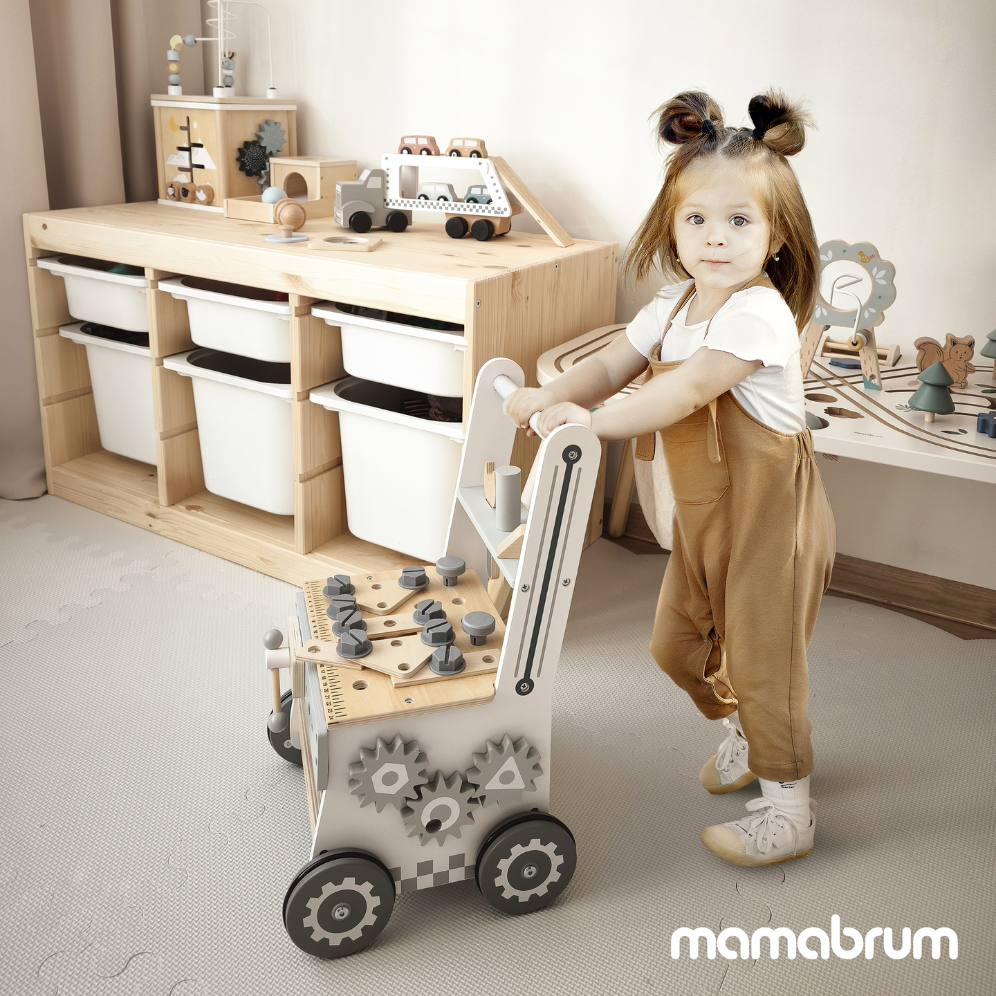 Drvena hodalica 3u1, guralica + radionica - 47 elemenata