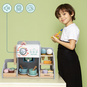 Veliki, drveni kafić i slastičarnica s magnetskom pločom, aparatom za kavu i setom sladoleda i deserta - preko 70 komada!