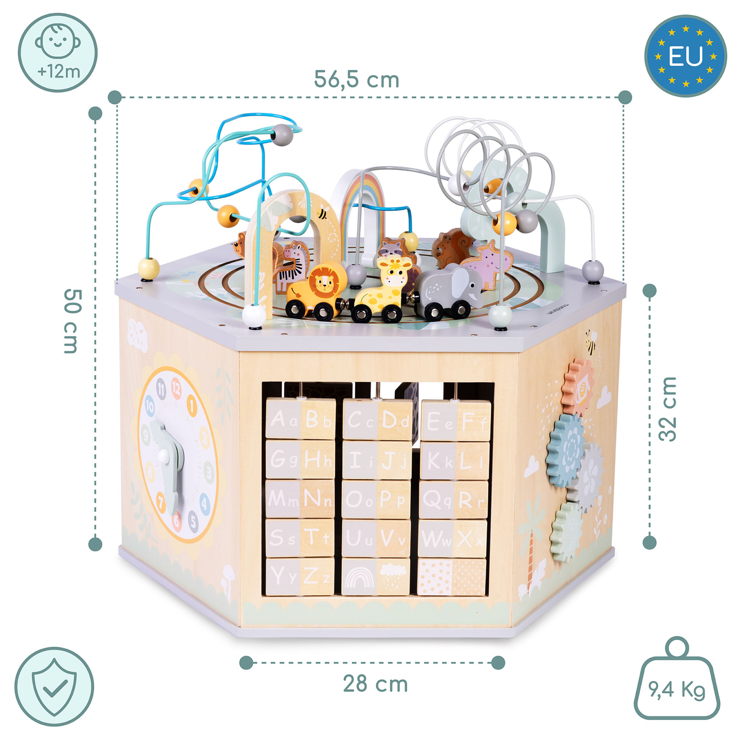 Velika drvena edukativna kocka - Montessori igračka s magnetskim vlakom i motornim petljama