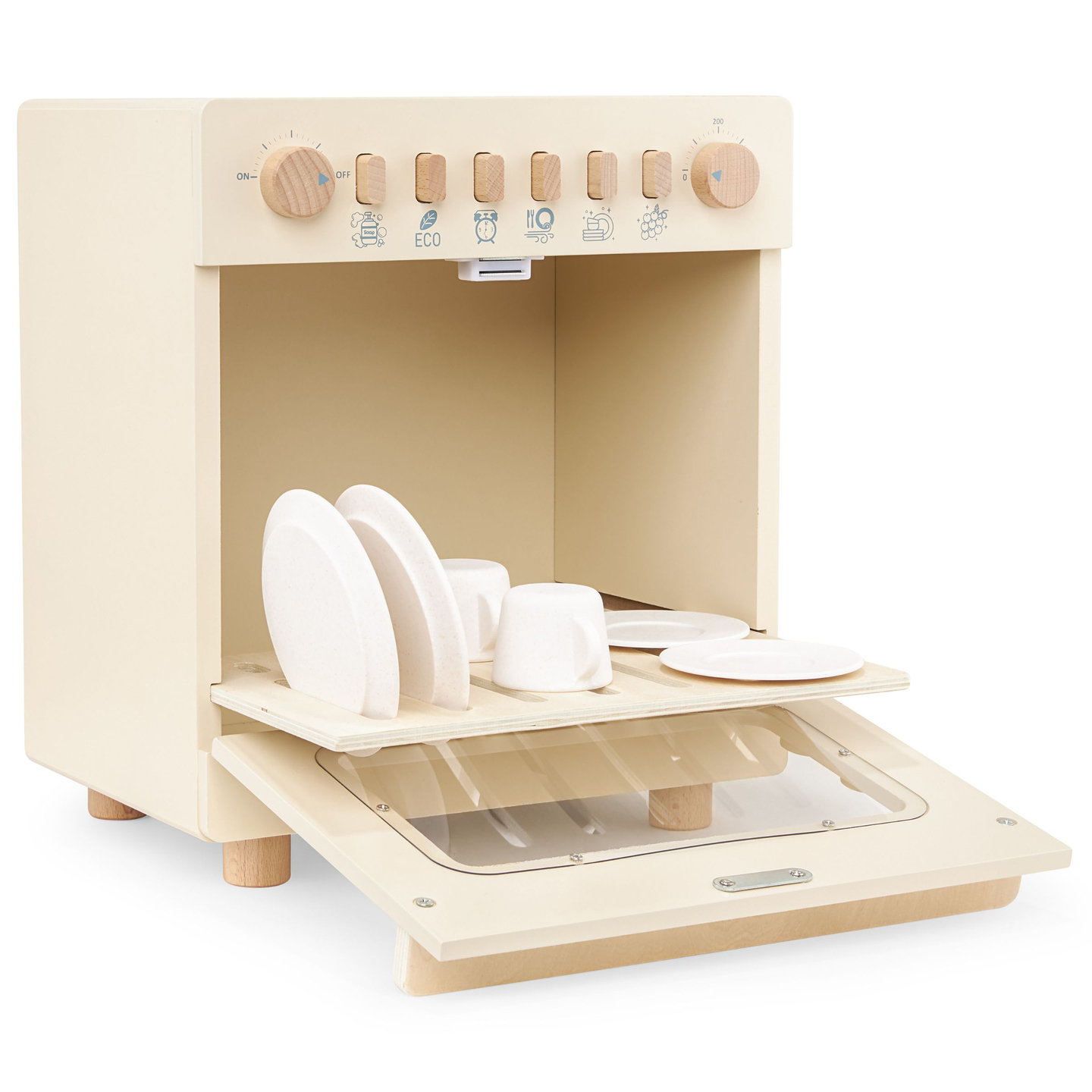 Drvena perilica posuđa s priborom