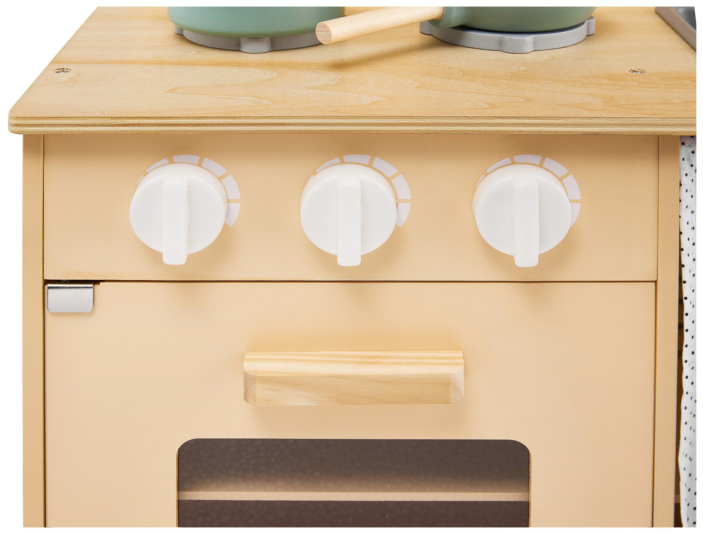 Drvena kuhinja s pregačom, dodacima i LED rasvjetom