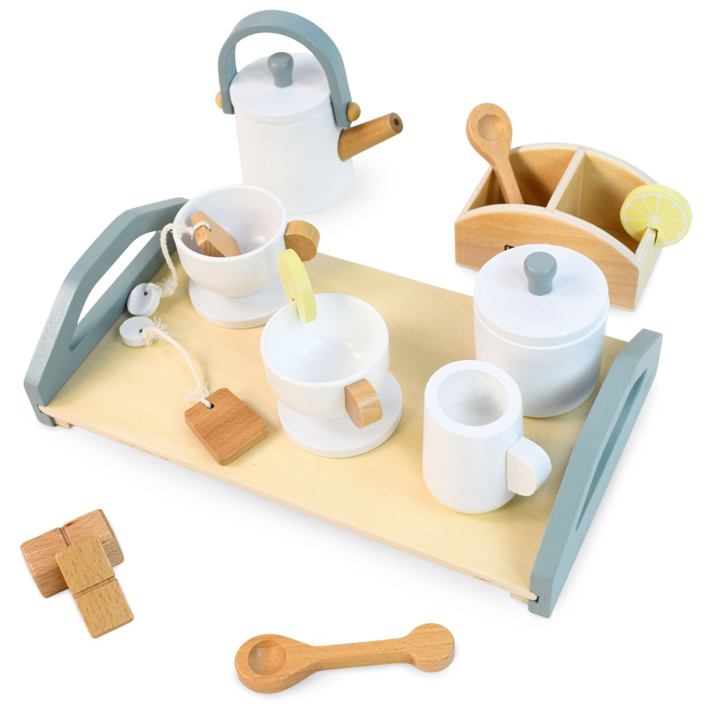Veliki drveni set za čaj s poslužavnikom - 17 elemenata