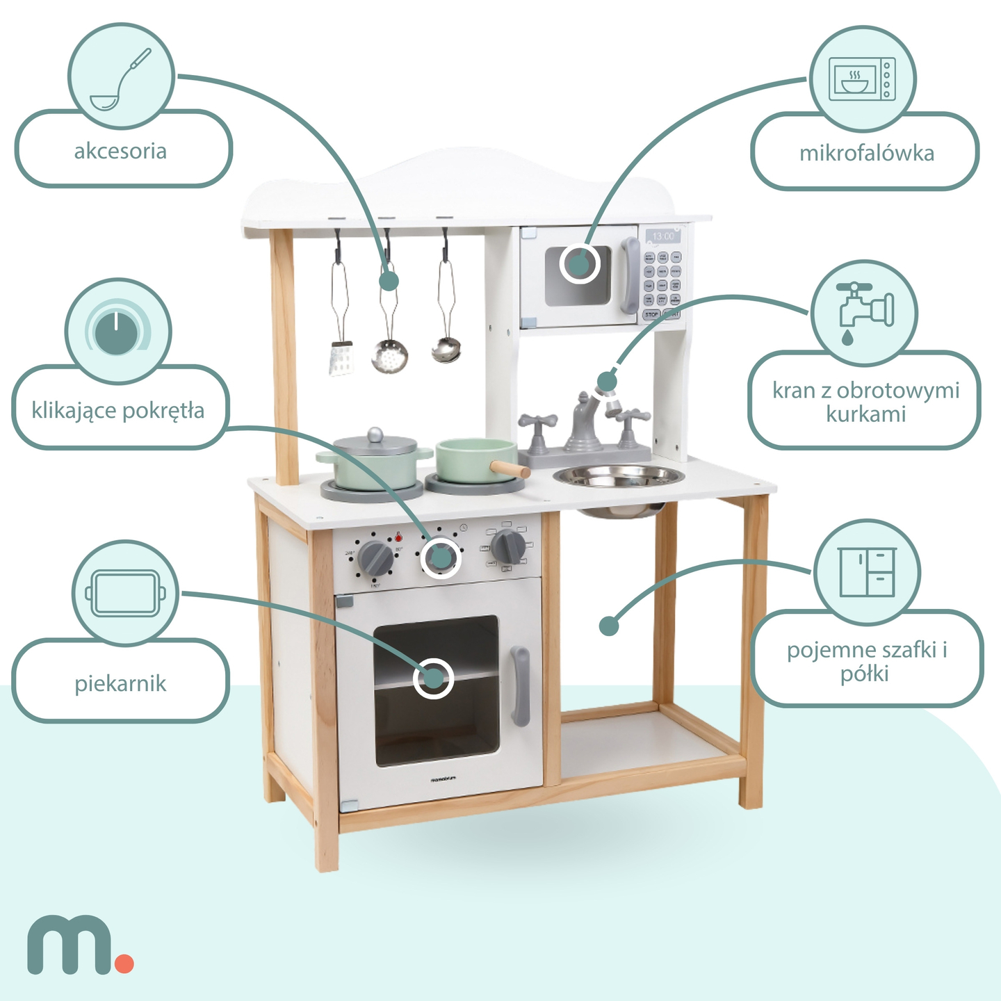 Drvena kuhinja za djecu s mikrovalnom pećnicom
