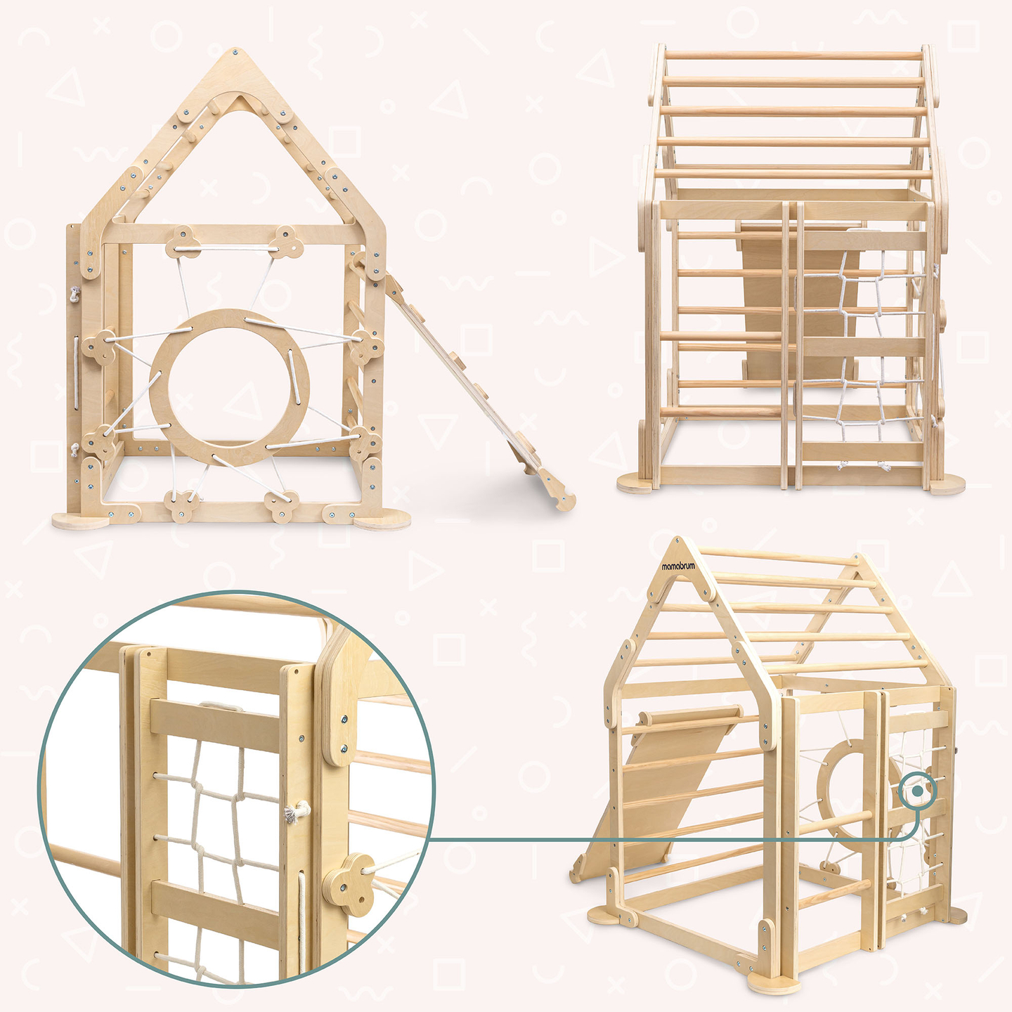 Drveno unutarnje igralište za djecu - kućica s ljestvama i toboganom