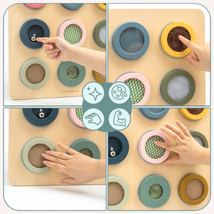 Drvena Montessori senzorna ploča – 9 tekstura za otkrivanje i razvoj osjeta dodira