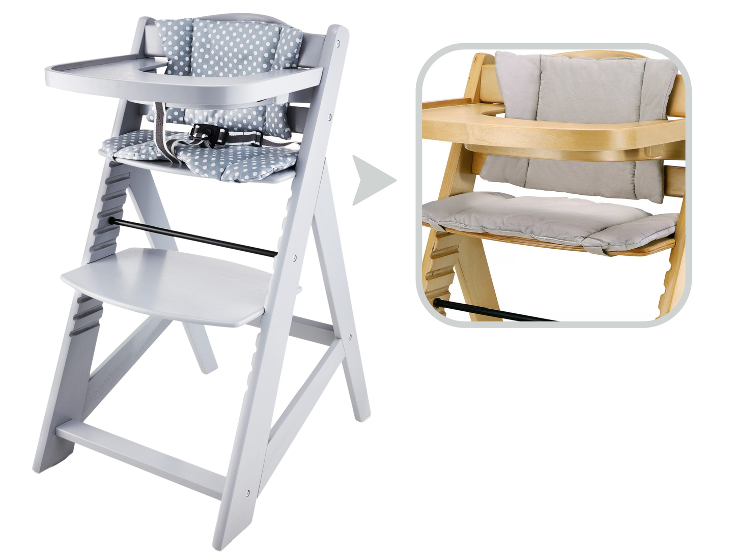 Moby-System WOODY drvena stolica za hranjenje - siva boja