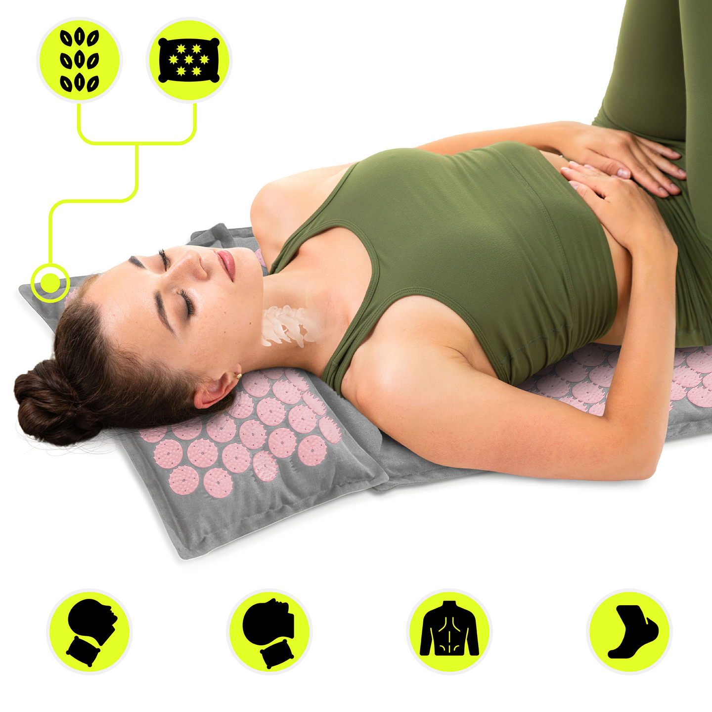 EKO lanena prostirka za akupresuru s kokosovim vlaknima i jastukom od heljde – 68 cm HyperMotion siva i ružičasta