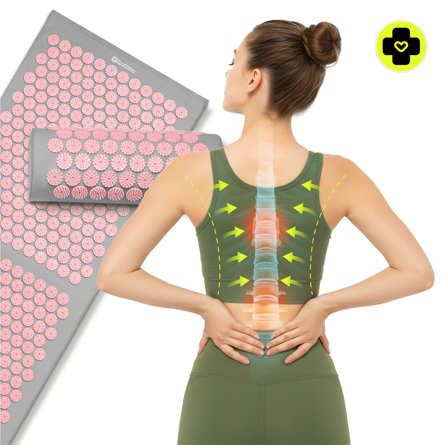 Velika akupresurna prostirka s jastukom i navlakom - 130 cm HyperMotion siva i roza