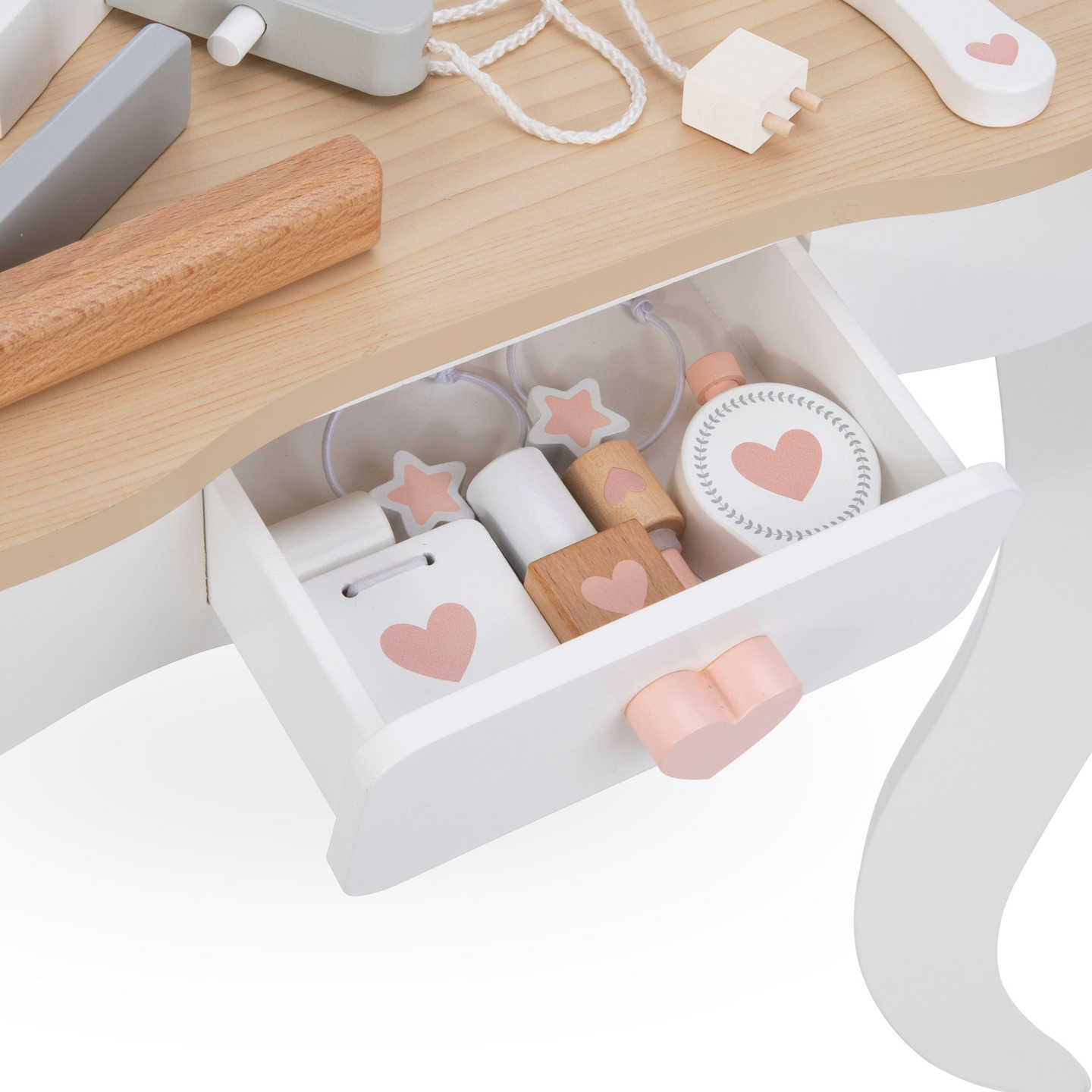 Drveni toaletni stol sa stolicom i dodacima