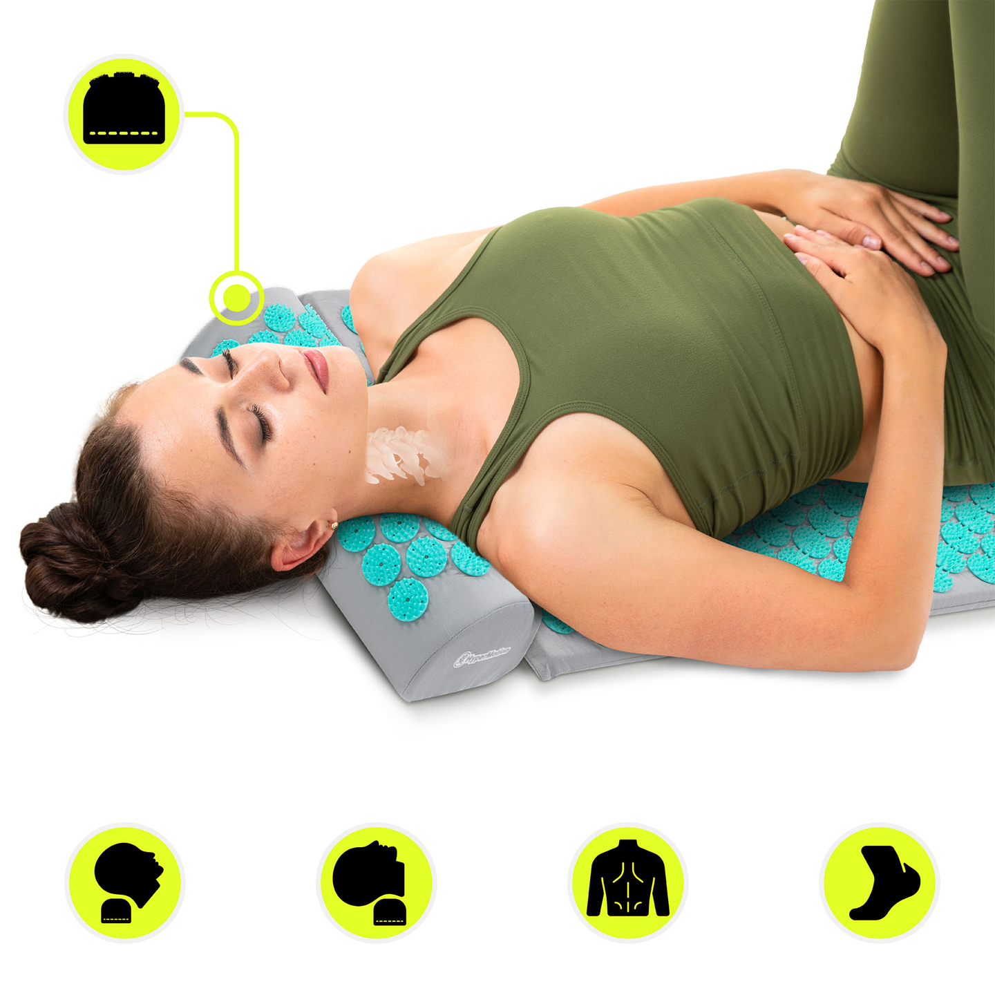 Prostirka za akupresuru s jastukom i navlakom - 72 cm HyperMotion sivo-menta
