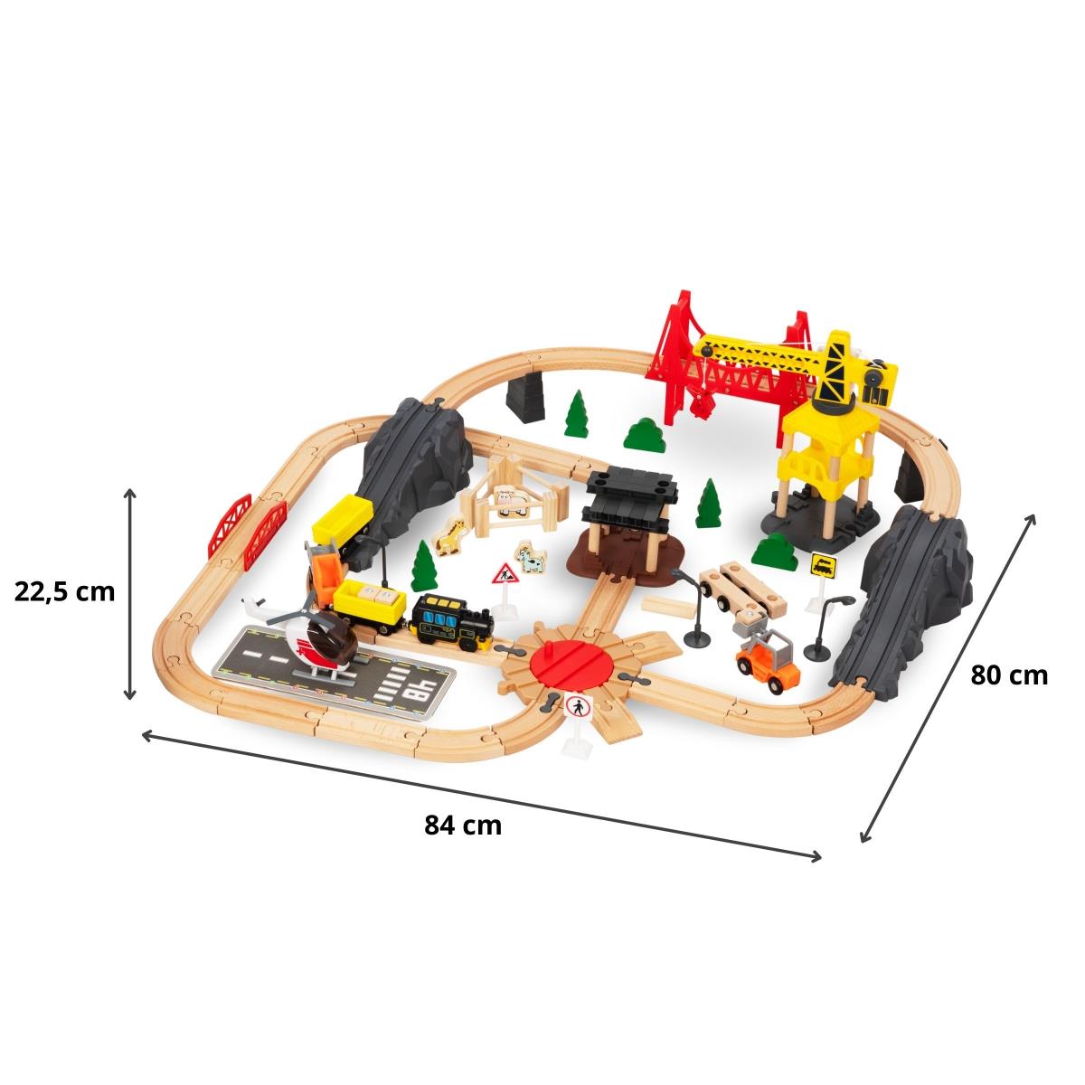 Drvena željeznica, vlak na baterije - Grad: tračnice, automobili, most, aerodrom