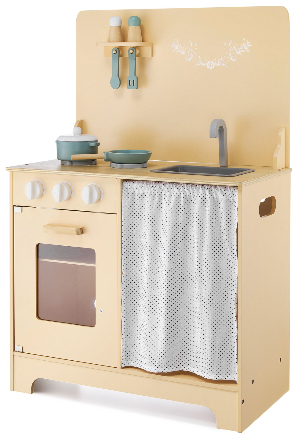 Drvena kuhinja s pregačom, dodacima i LED rasvjetom