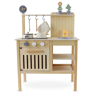 Drvena vrtna kuhinja s dodacima - prirodni boho