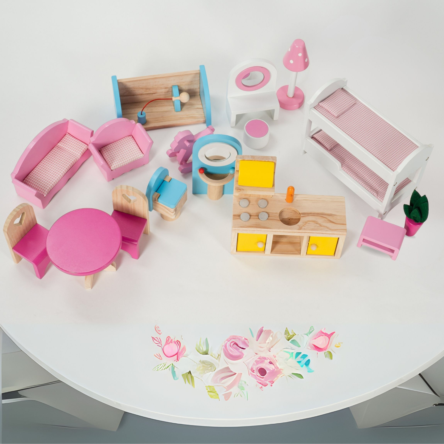 Velika drvena kućica za lutke na 3 kata s terasom, kompletom namještaja i LED rasvjetom!