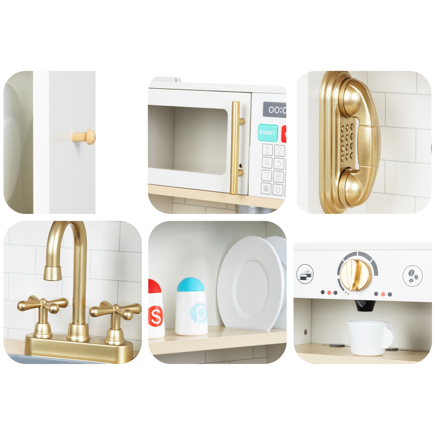 Interaktivna XXL drvena kuhinja s dodacima i LED rasvjetom - dvoetažna