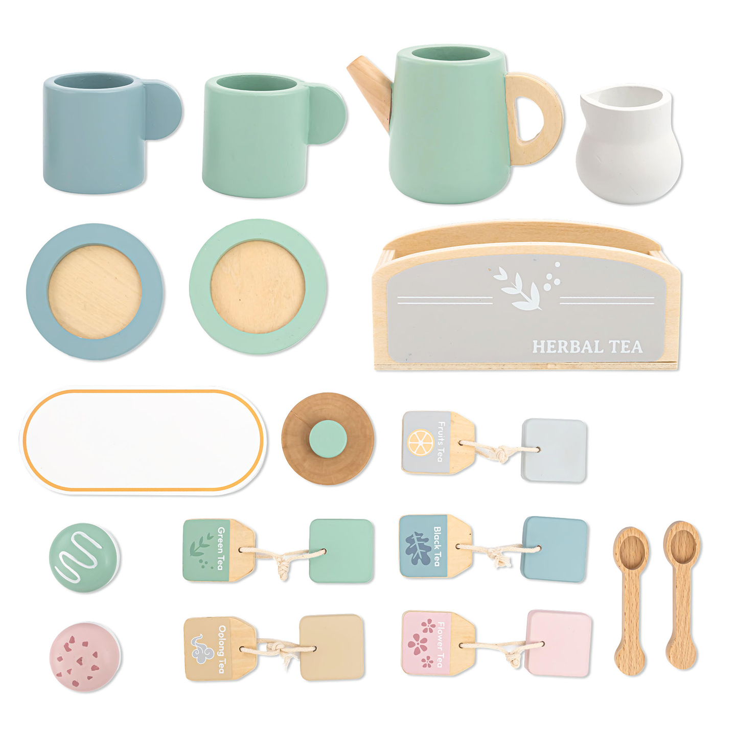 Veliki drveni set za čaj s pladnjem - 18 dijelova