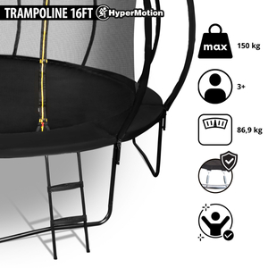 XXXL vrtni trampolin za djecu HyperMotion - 487 cm 16FT - s ljestvama i unutarnjom mrežom - za dom i vrt - 150 kg max