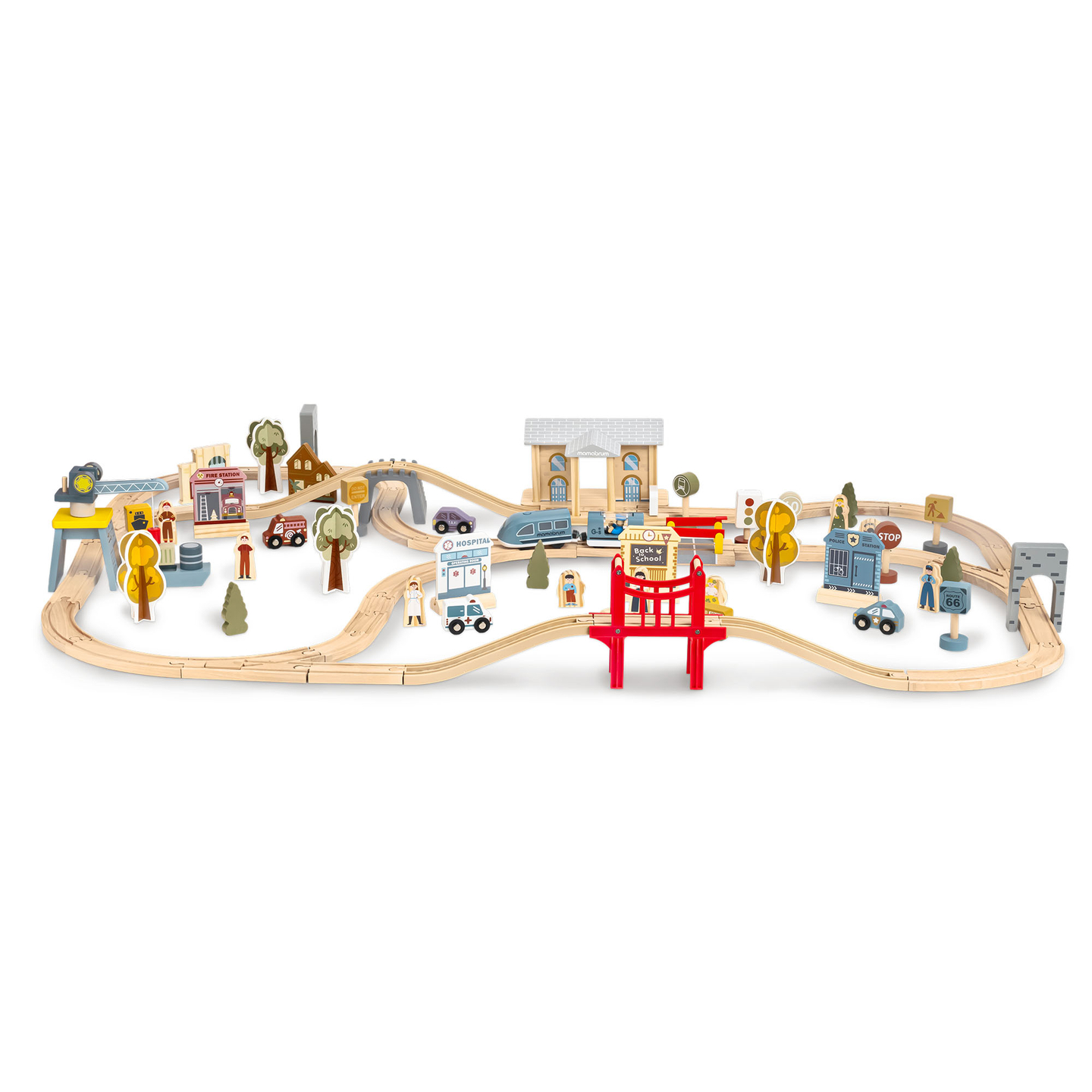 Drvena gradska željeznica s električnim vlakom - pokretna dizalica, brod, mostovi