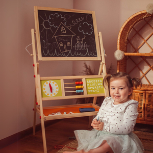 Velika dvostrana edukativna ploča: magnetna i kreda - suhobrisanje, drvena