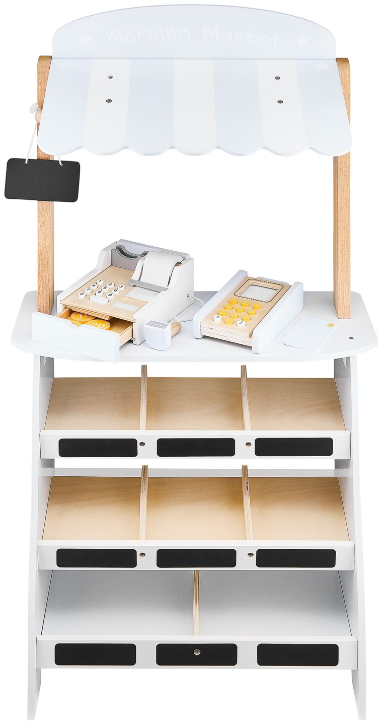 Trgovina mješovitom robom - drveni štand sa kutijama, blagajnom i terminalom